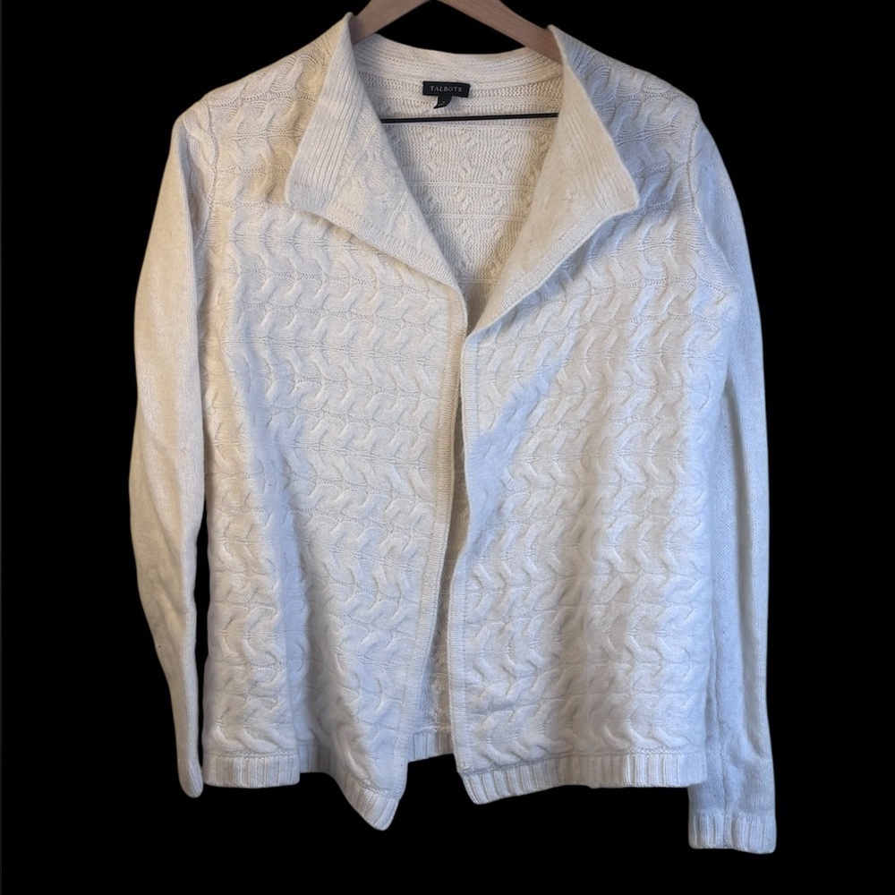 Talbots Merino Wool/Cashmere Cream Cable Knit Cardigan Size Small